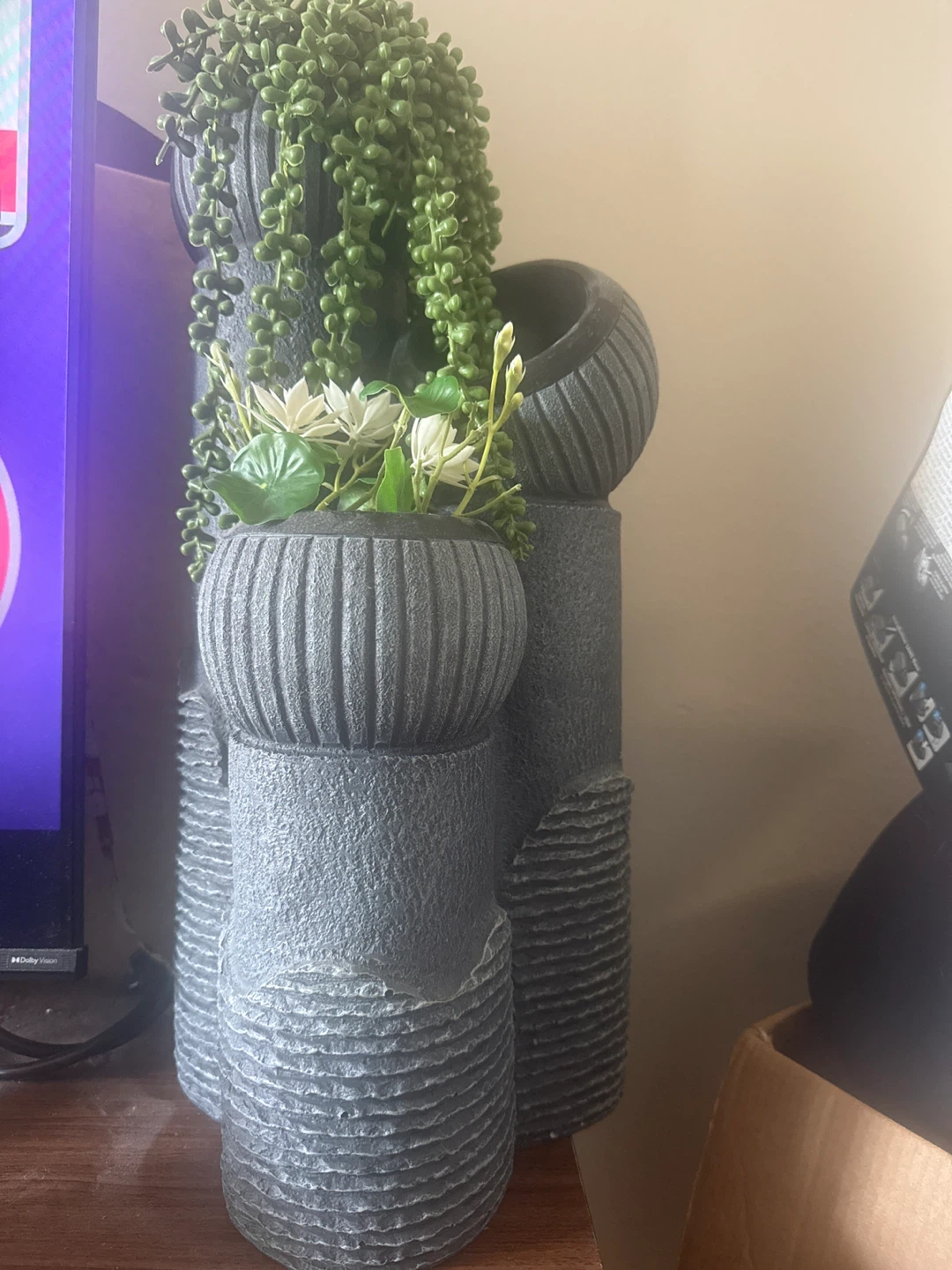 Decorative Artificial Plant Tiered Planter and water fountain