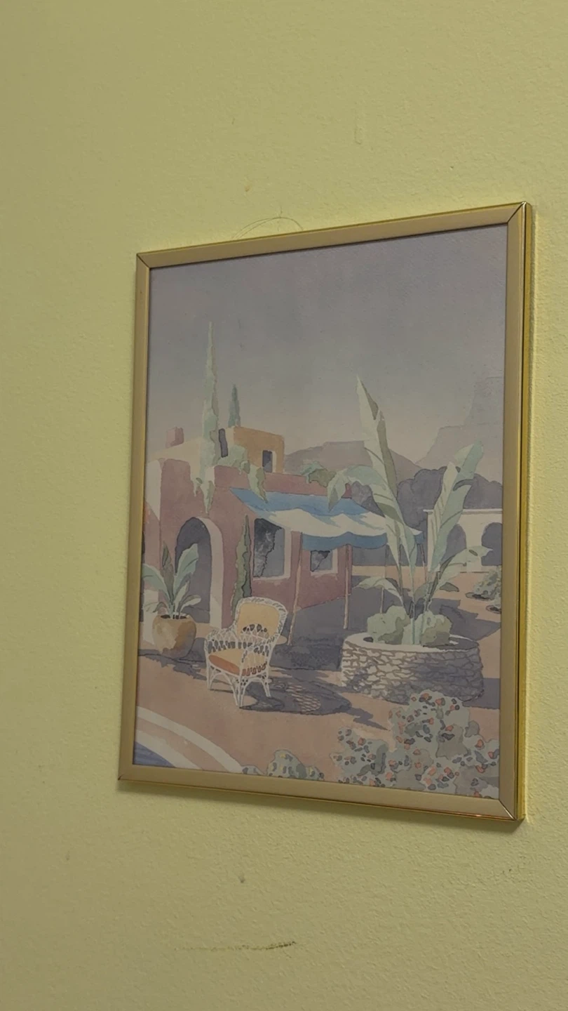 Vintage Desert Oasis Wall Art in Gold Frame