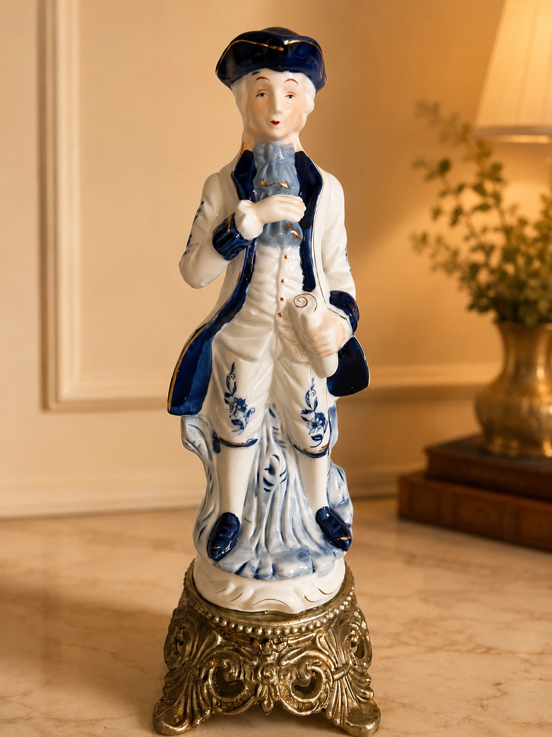 Elegant Vintage Porcelain Gentleman Figurine – 14” Tall