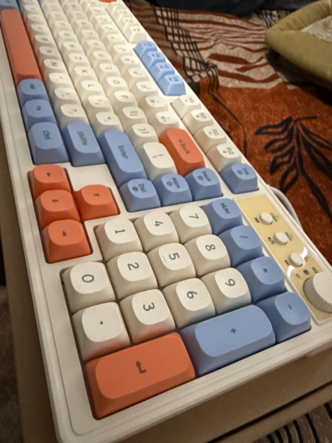 White Mechanical Keyboard with Orange and Blue Accents - photo 3