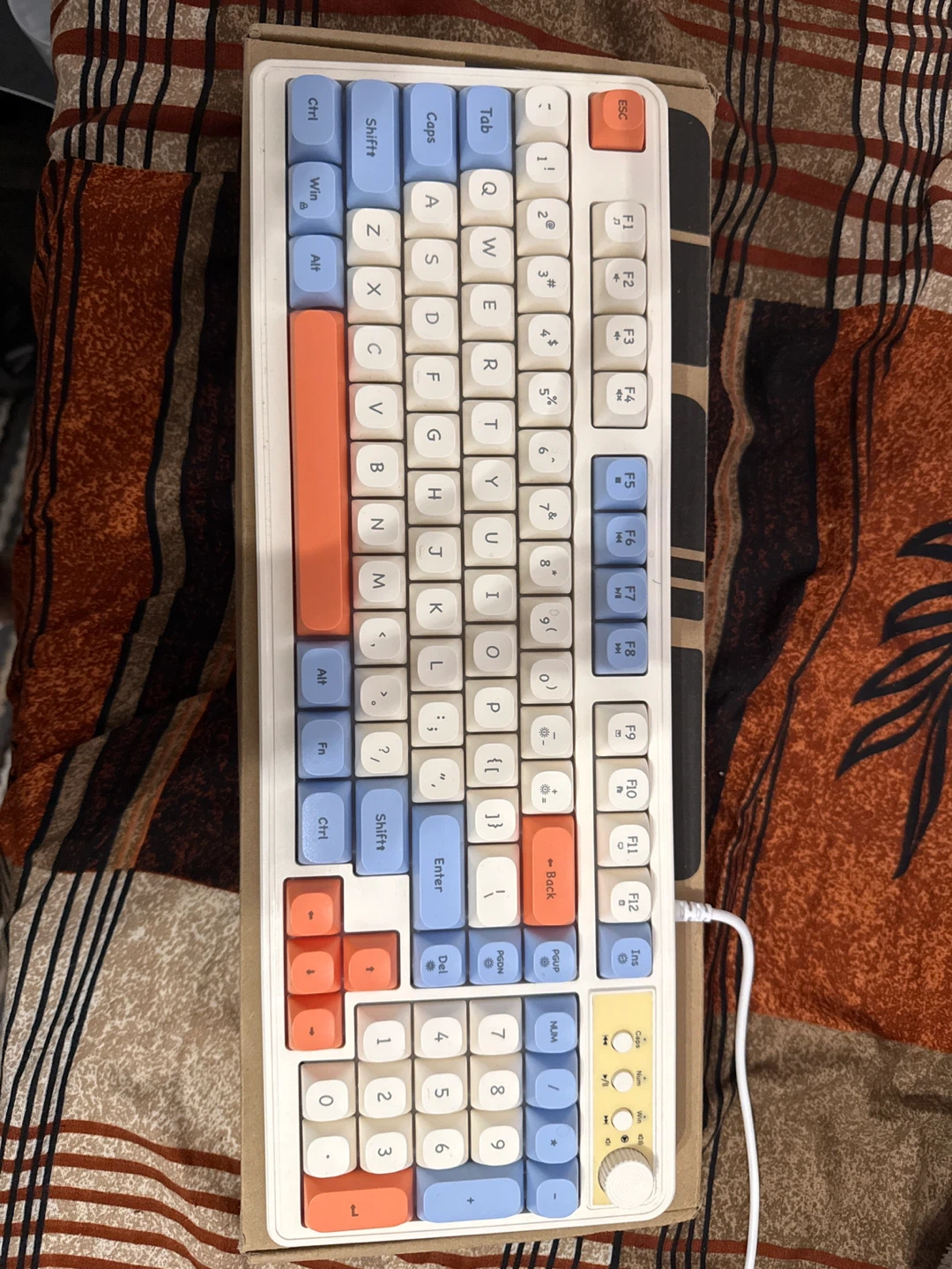 White Mechanical Keyboard with Orange and Blue Accents - photo 2