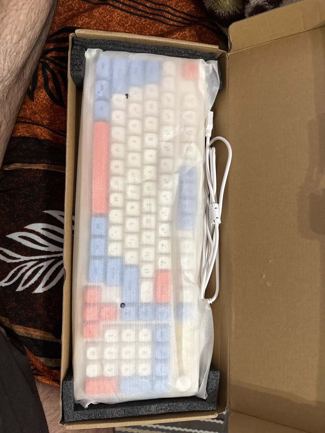 White Mechanical Keyboard with Orange and Blue Accents - photo 5