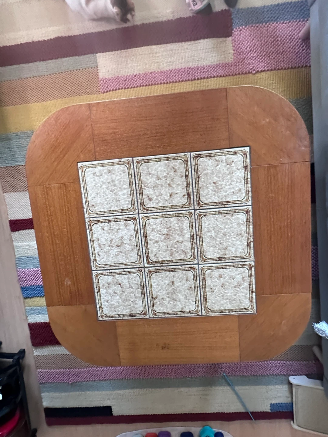 Vintage Wood Coffee Table with Tile Inset - photo 2