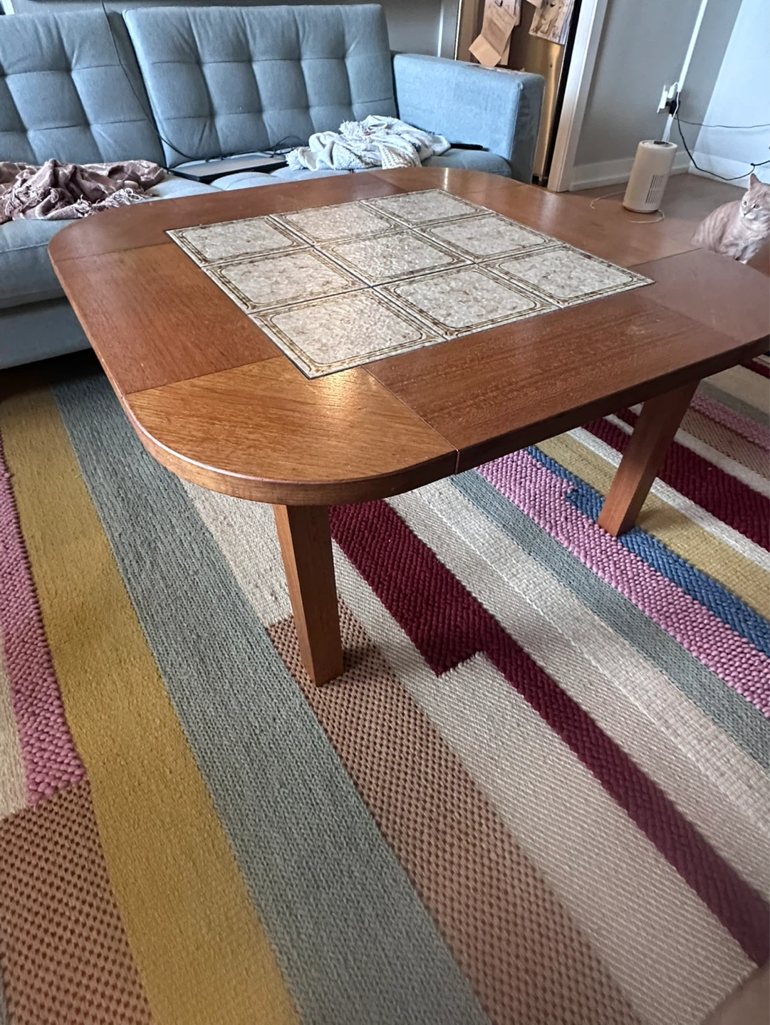 Vintage Wood Coffee Table with Tile Inset