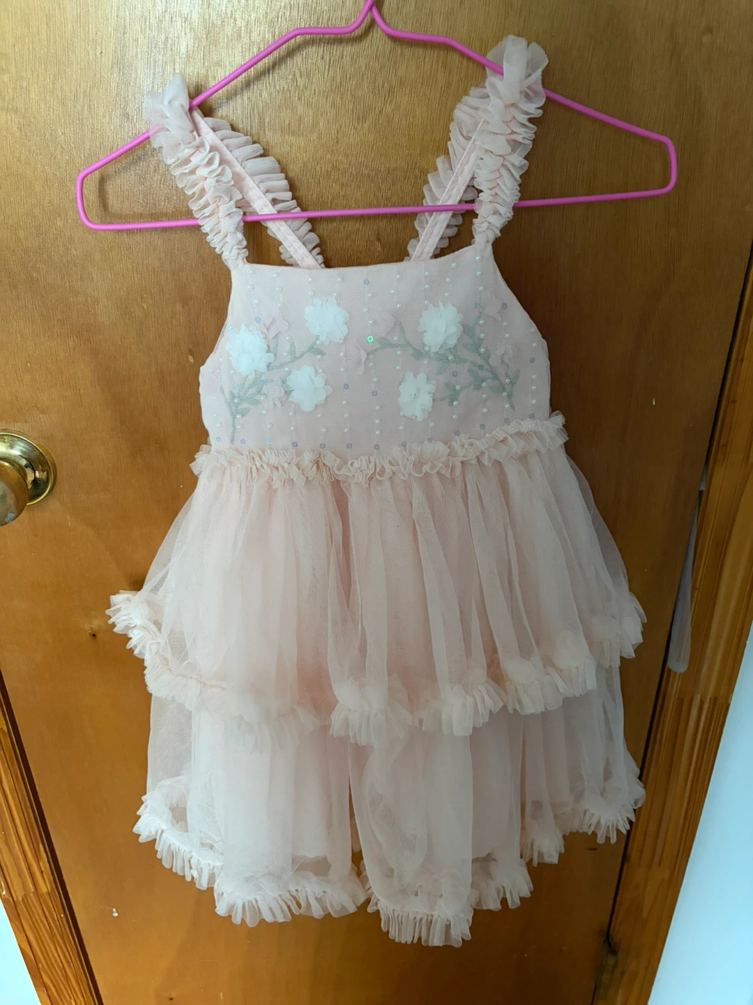 Shabby Chic Pink Tulle Dress with Ruffles - Size 4T