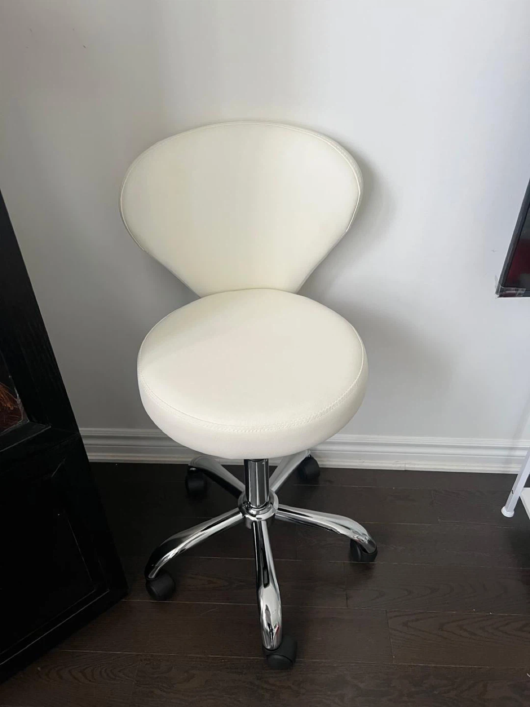 White Rolling Stool Chair