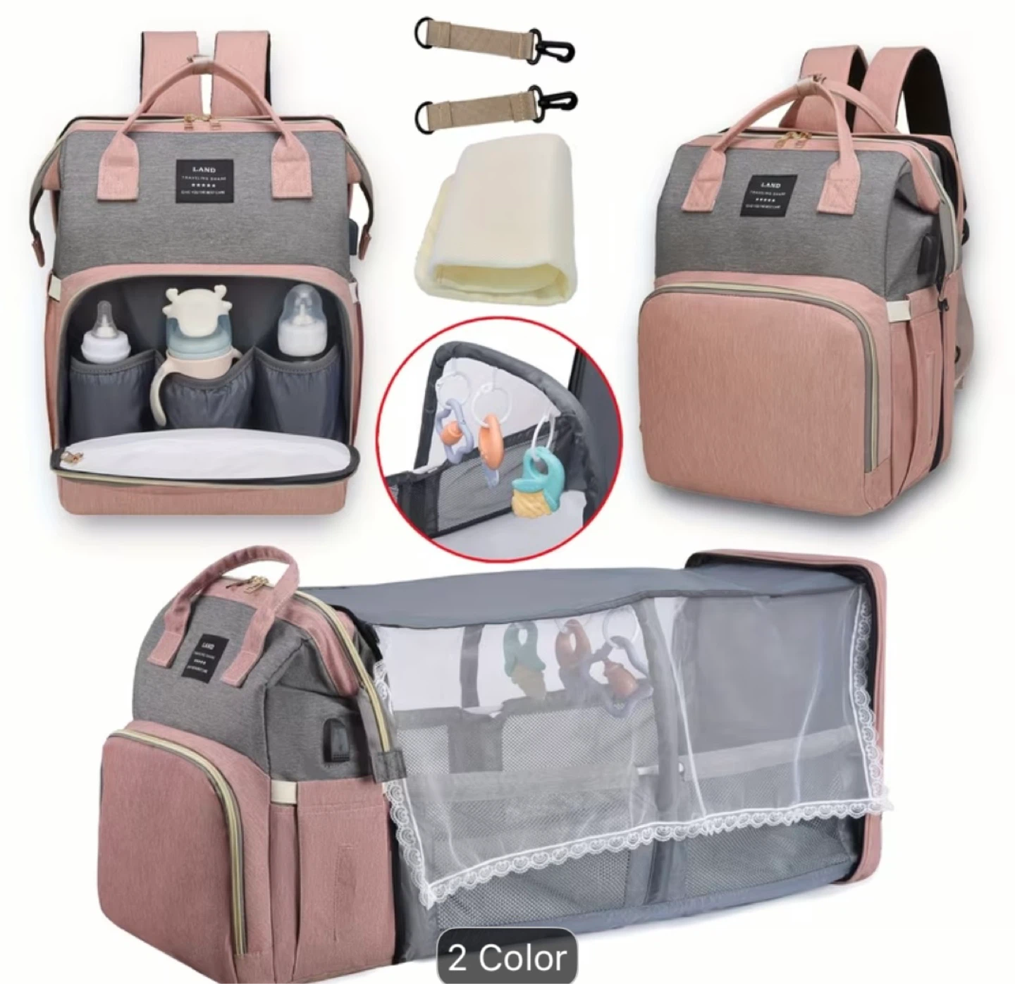 LAND Diaper Bag Backpack with Bassinet and USB - photo 2