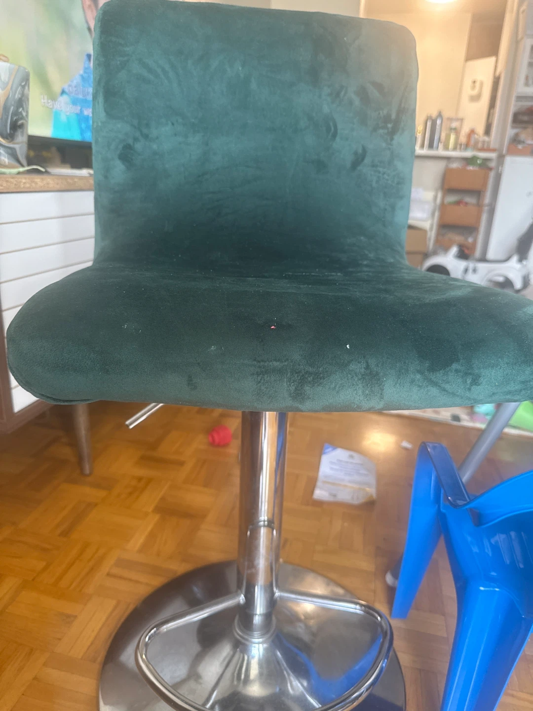 Adjustable Bar Stool pair - Green Velvet cover and white cushion