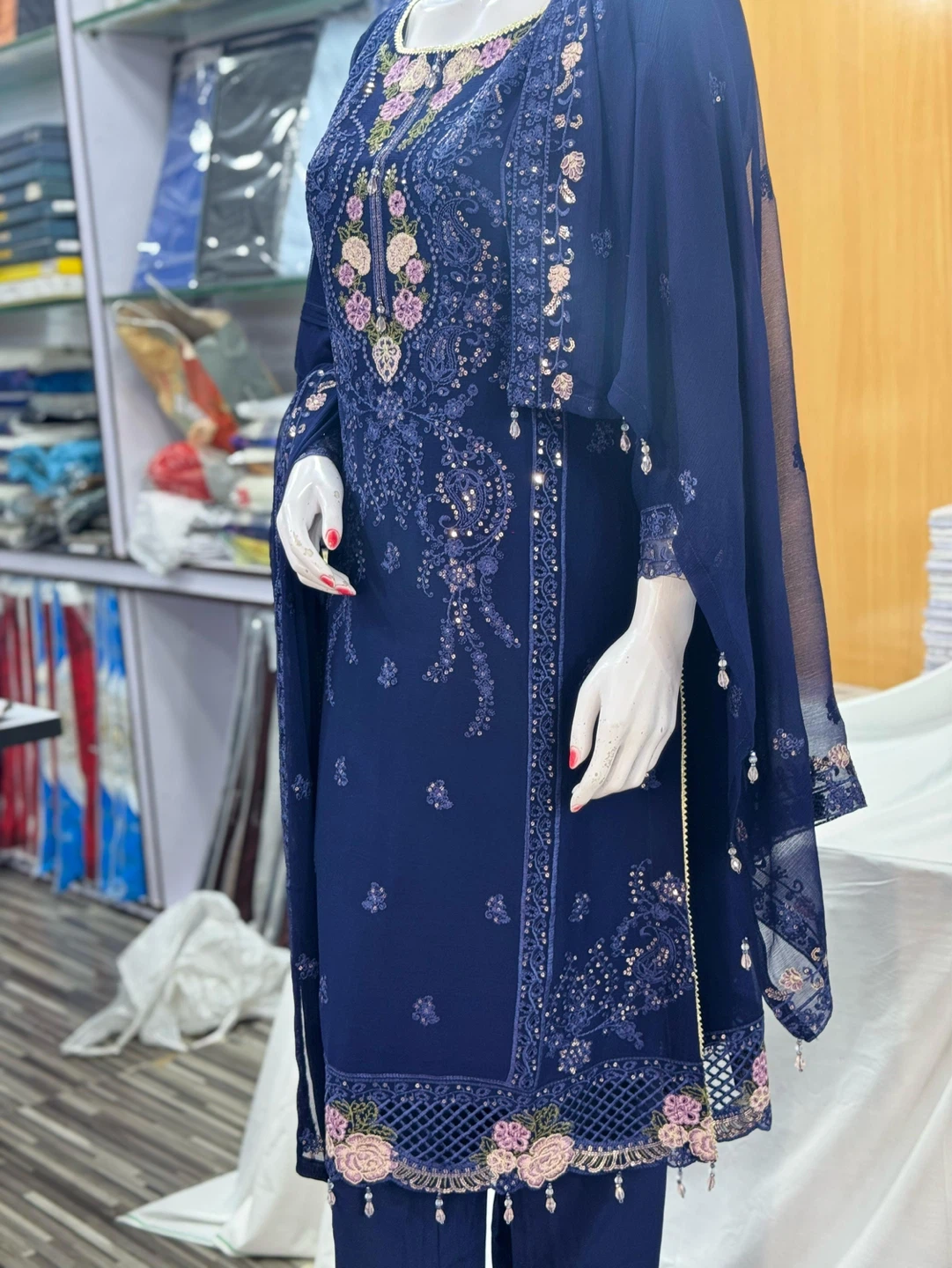 Embroidered Blue Salwar Kameez Dupatta Set - photo 3