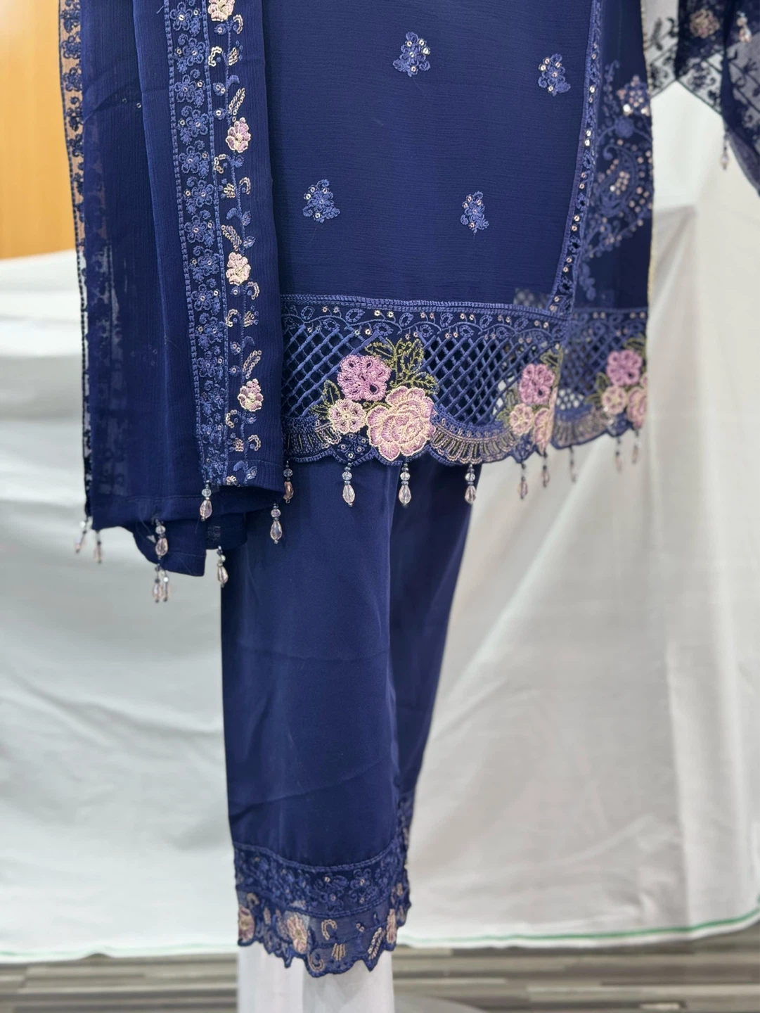 Embroidered Blue Salwar Kameez Dupatta Set - photo 4