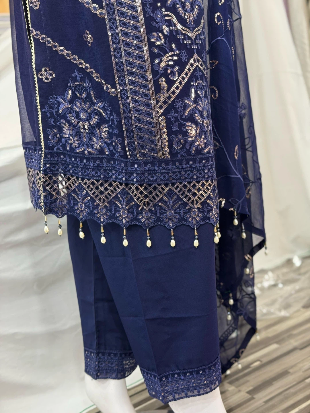 Embroidered Blue Salwar Kameez Dupatta Set