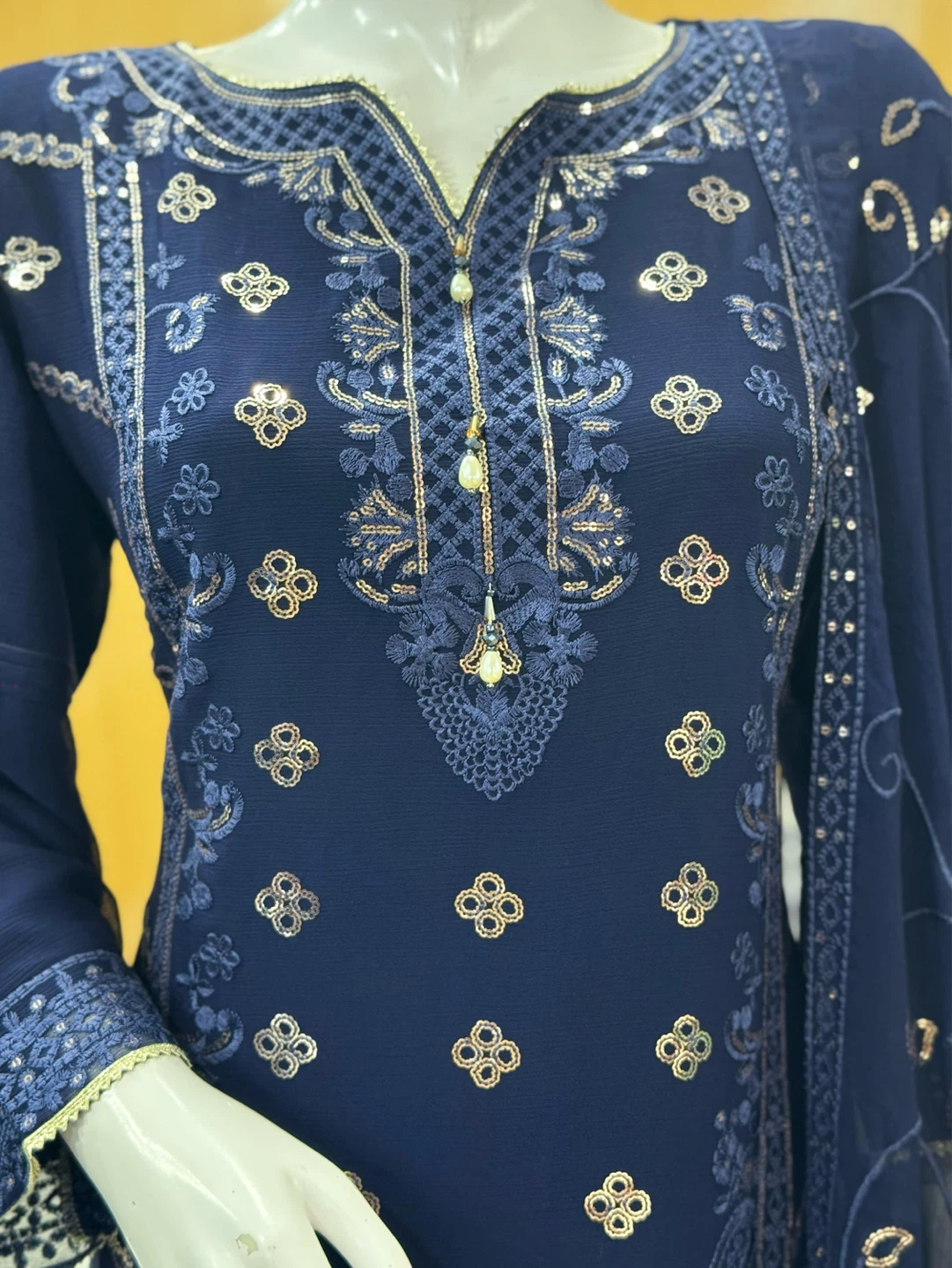 Embroidered Blue Salwar Kameez Dupatta Set - photo 2
