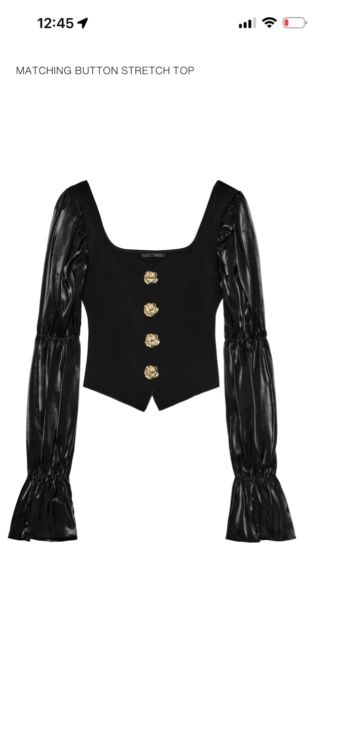 Black Puff Sleeve Top with Gold Buttons - photo 2