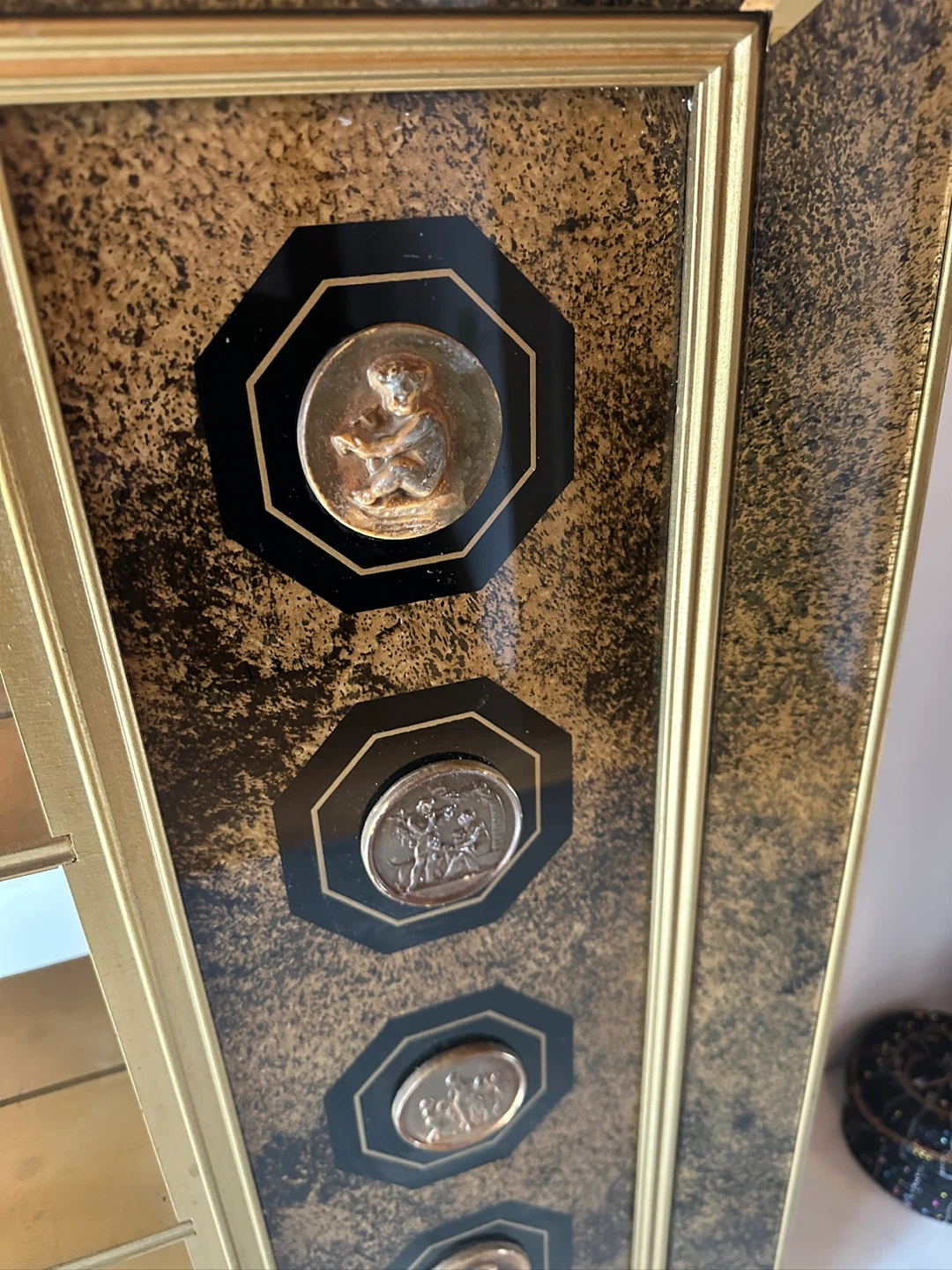 MCM VINTAGE SHADOW BOX VANITY MIRROR W DISPLAY SHELVES GOLD - photo 3