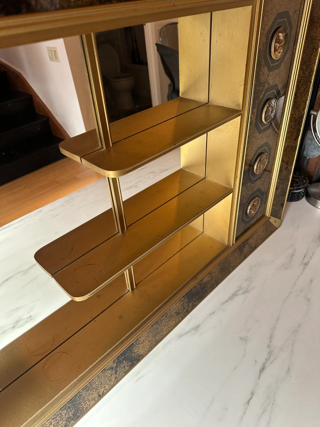 MCM VINTAGE SHADOW BOX VANITY MIRROR W DISPLAY SHELVES GOLD - photo 5