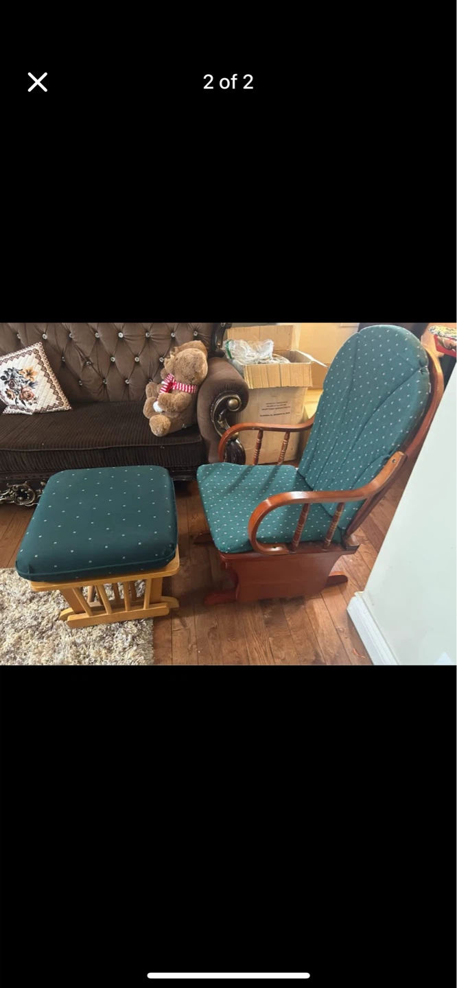 Glider Rocking Chair and Ottoman Set - Green Polka Dot