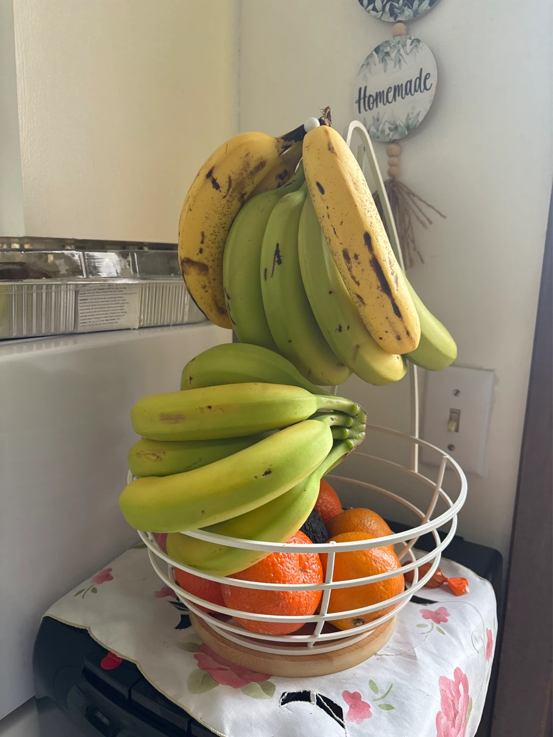 White Wire Fruit Basket with Wood Base