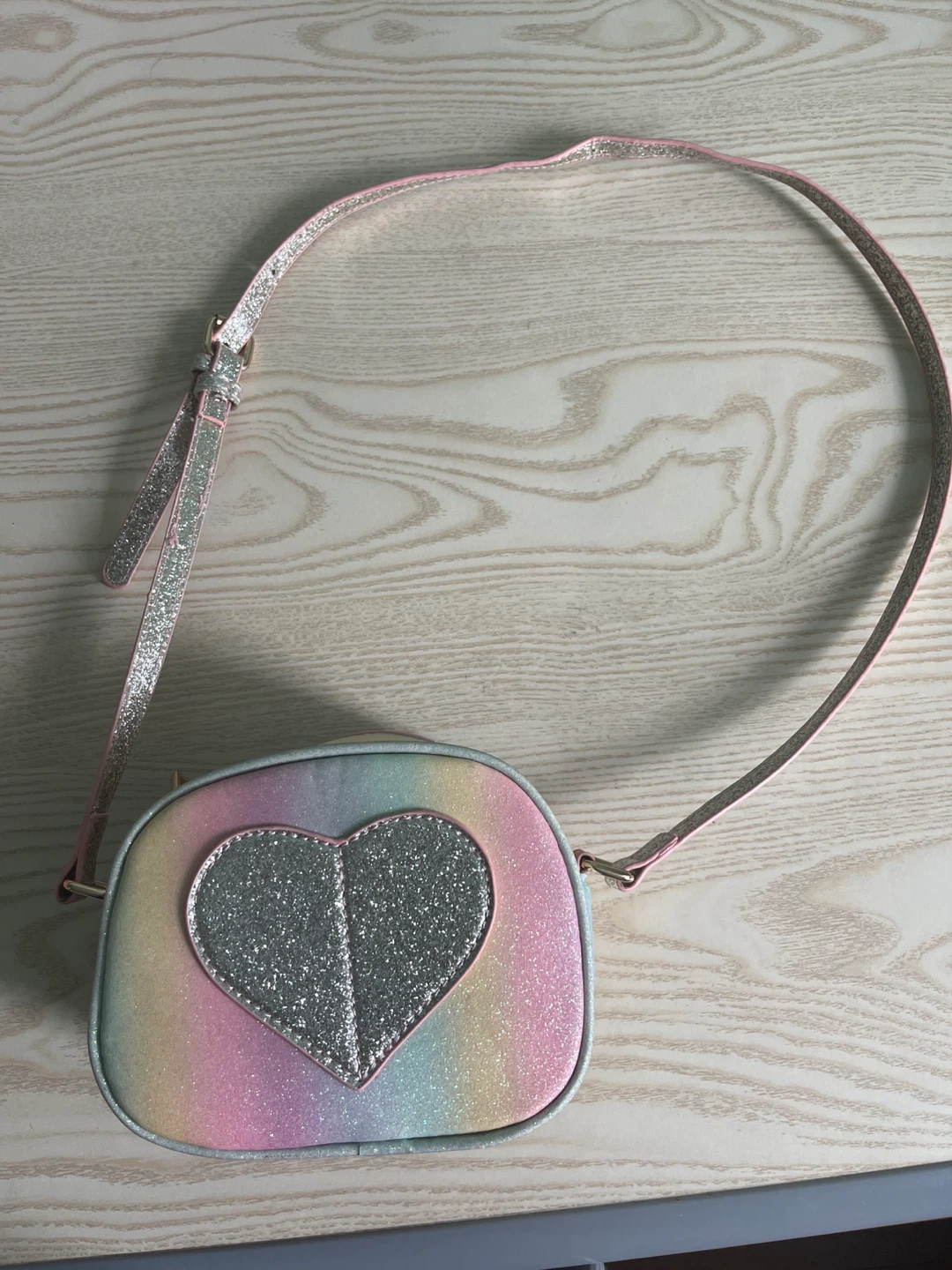Kids Rainbow Glitter Crossbody Bag with Heart