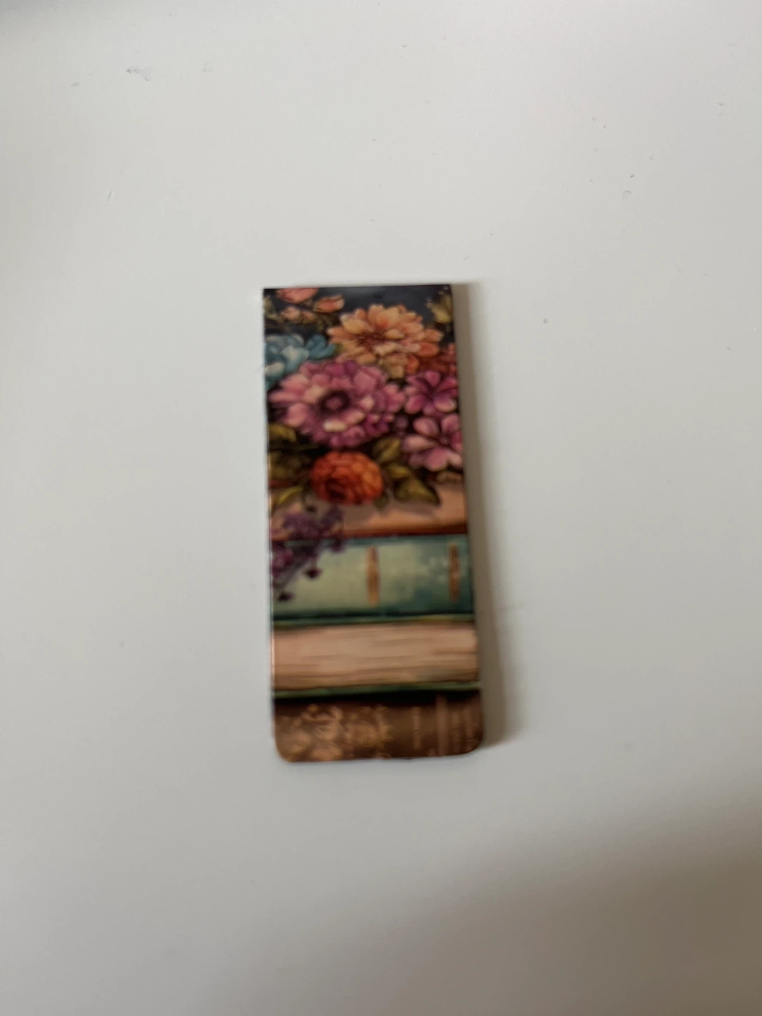 Magnetic Bookmark with Floral and Book Design