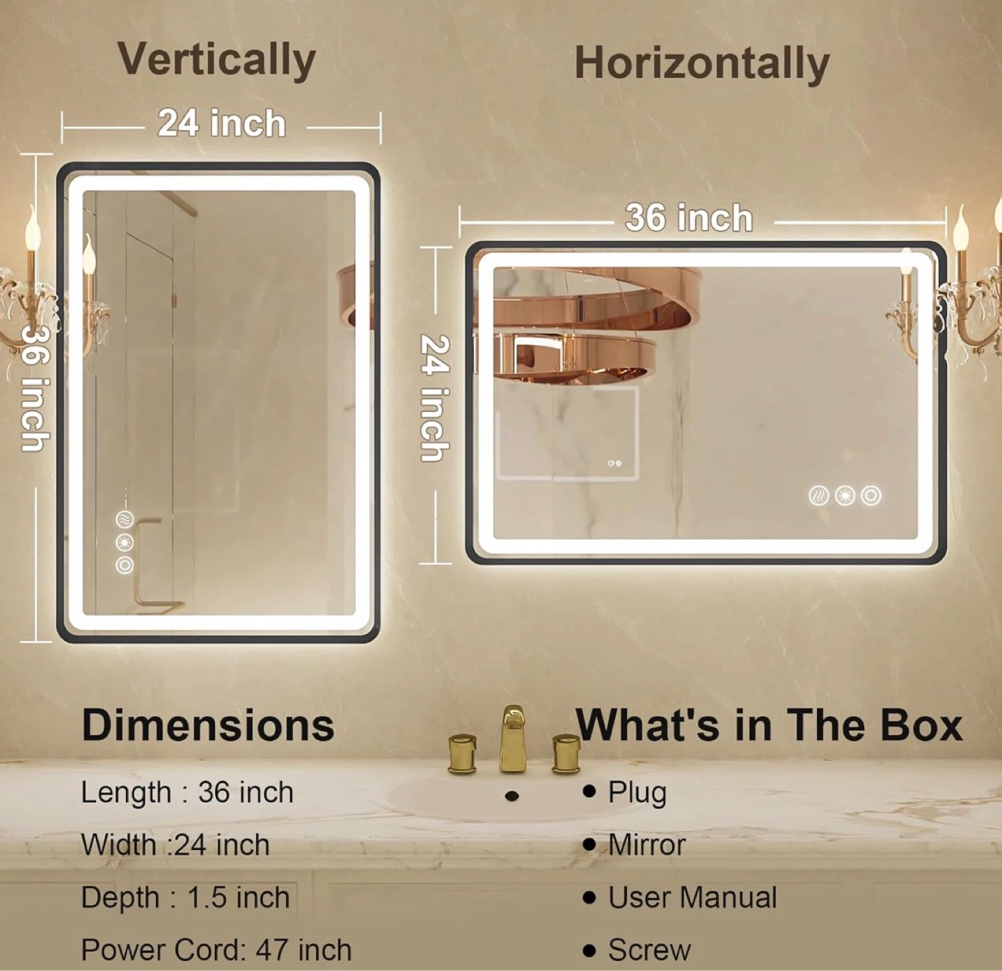 24”x36”LED Bathroom Vanity Mirror with Anti-Fog - photo 2