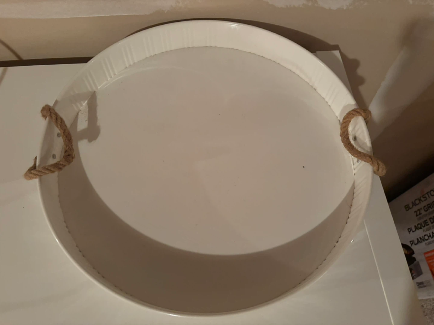 White Metal Tray with Rope Handles