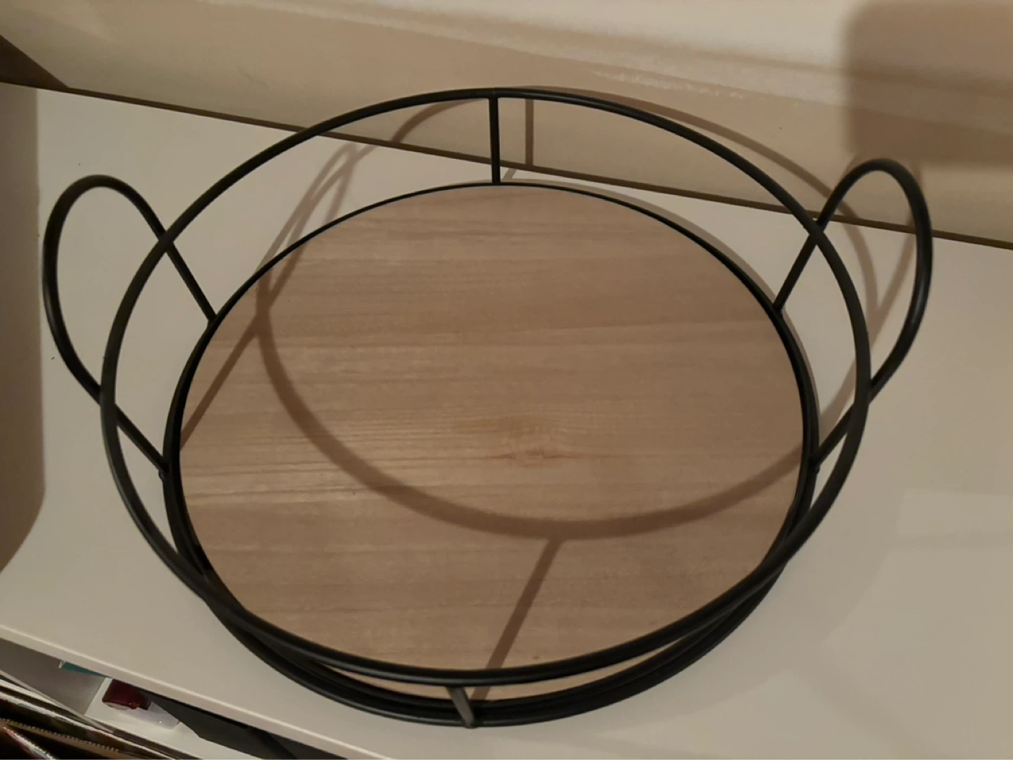 Round Metal and Wood Tray with Handles