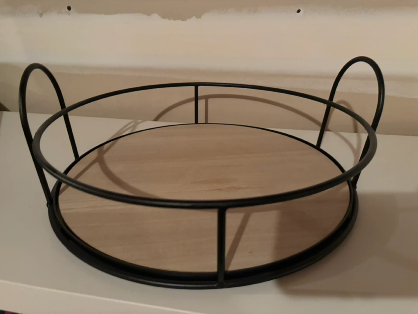 Round Metal and Wood Tray with Handles - photo 2