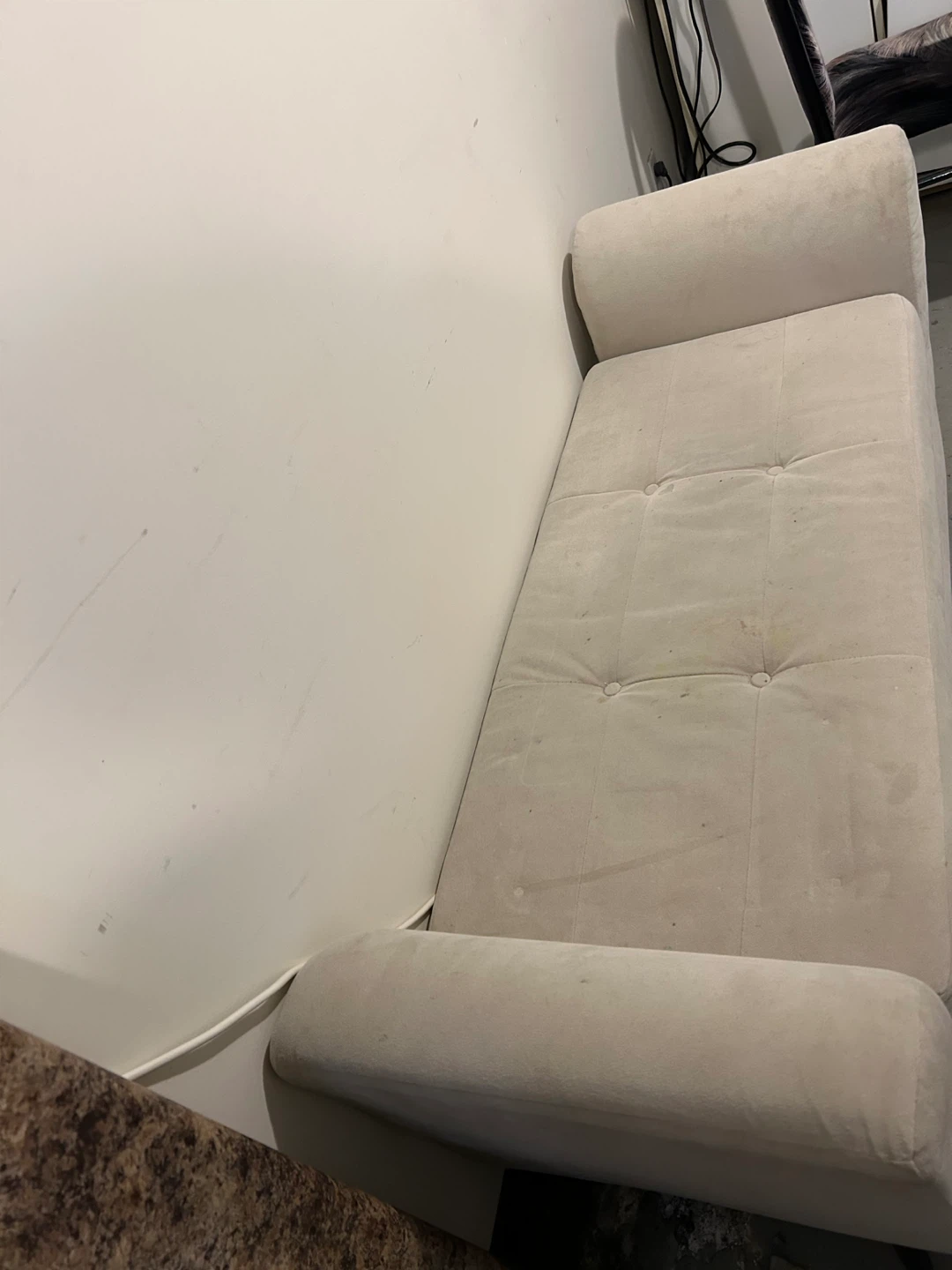 Beige Tufted Loveseat Bench