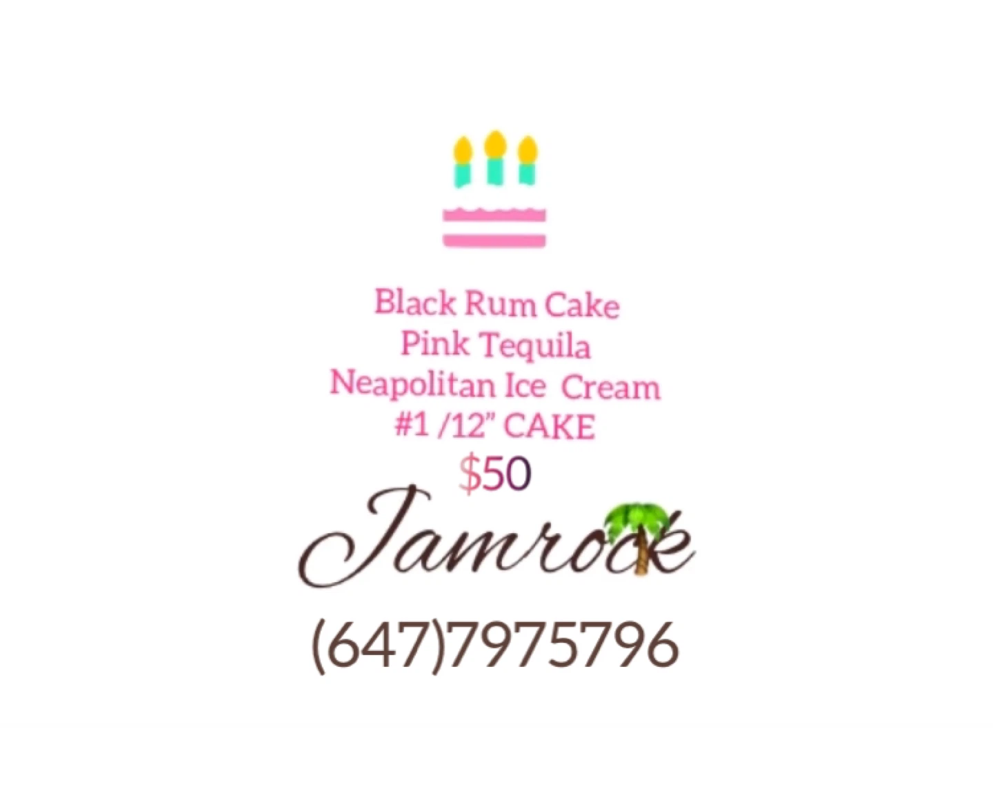 $50 for  #1/12" Black Rum Cake w 🍧