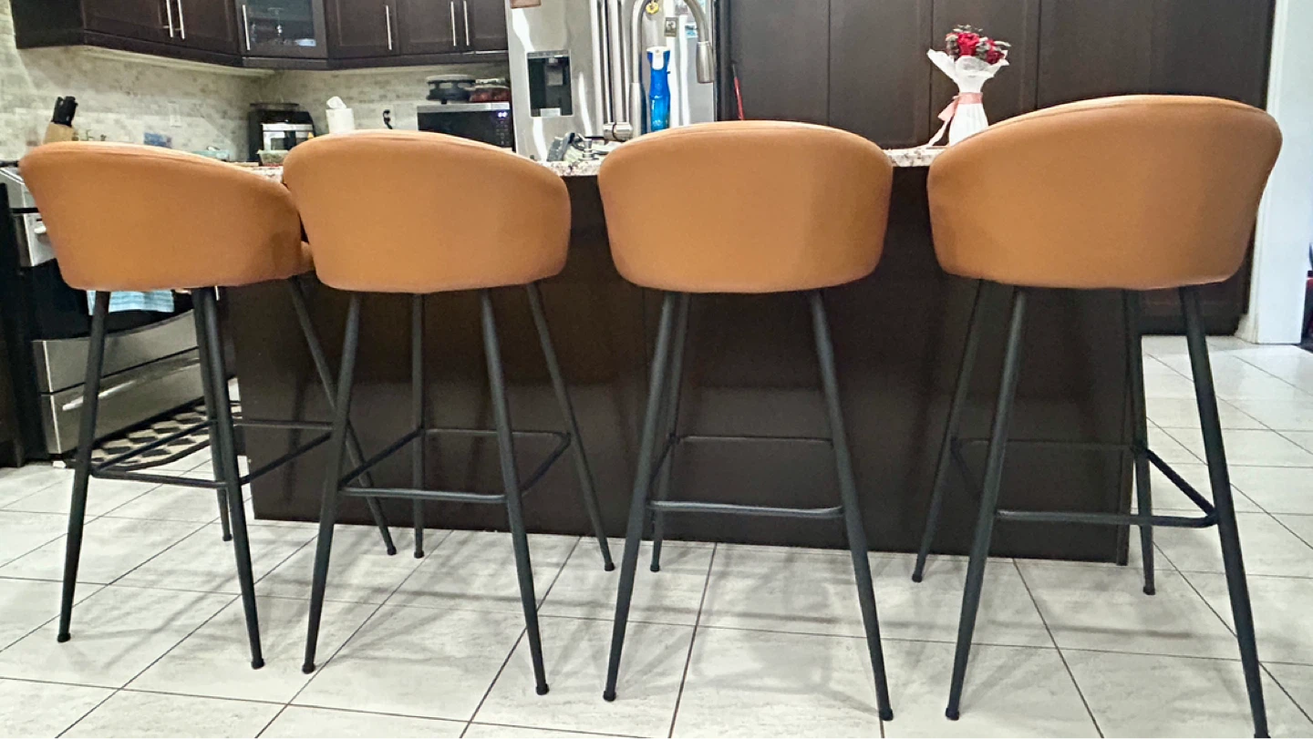 Set of 4 Tan Faux Leather Bar Stools