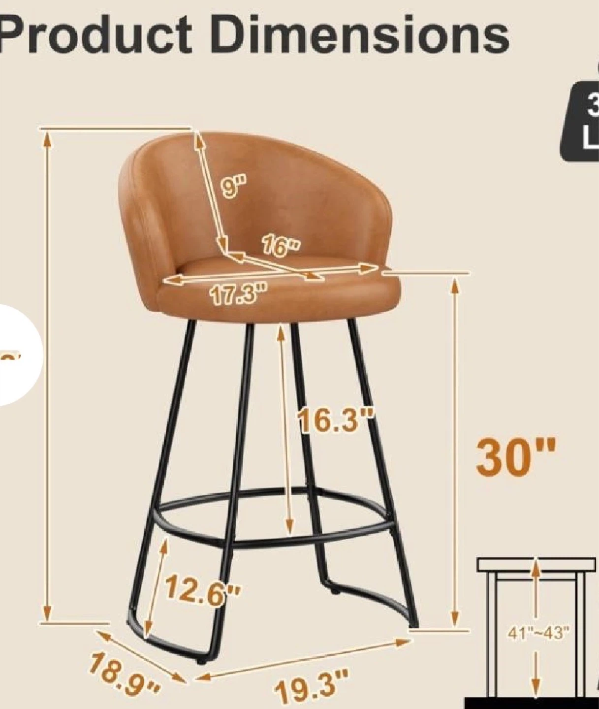 Set of 4 Tan Faux Leather Bar Stools - photo 4