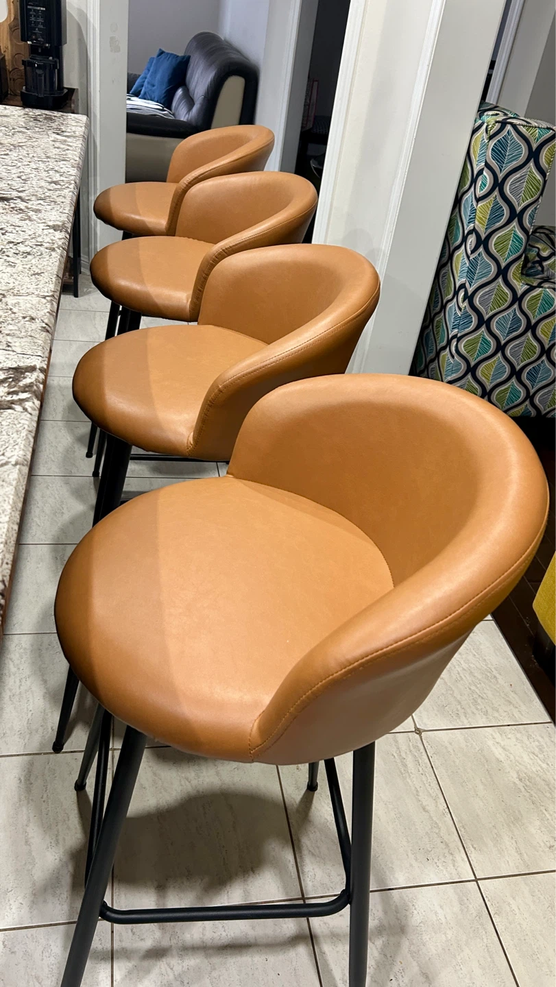 Set of 4 Tan Faux Leather Bar Stools - photo 2