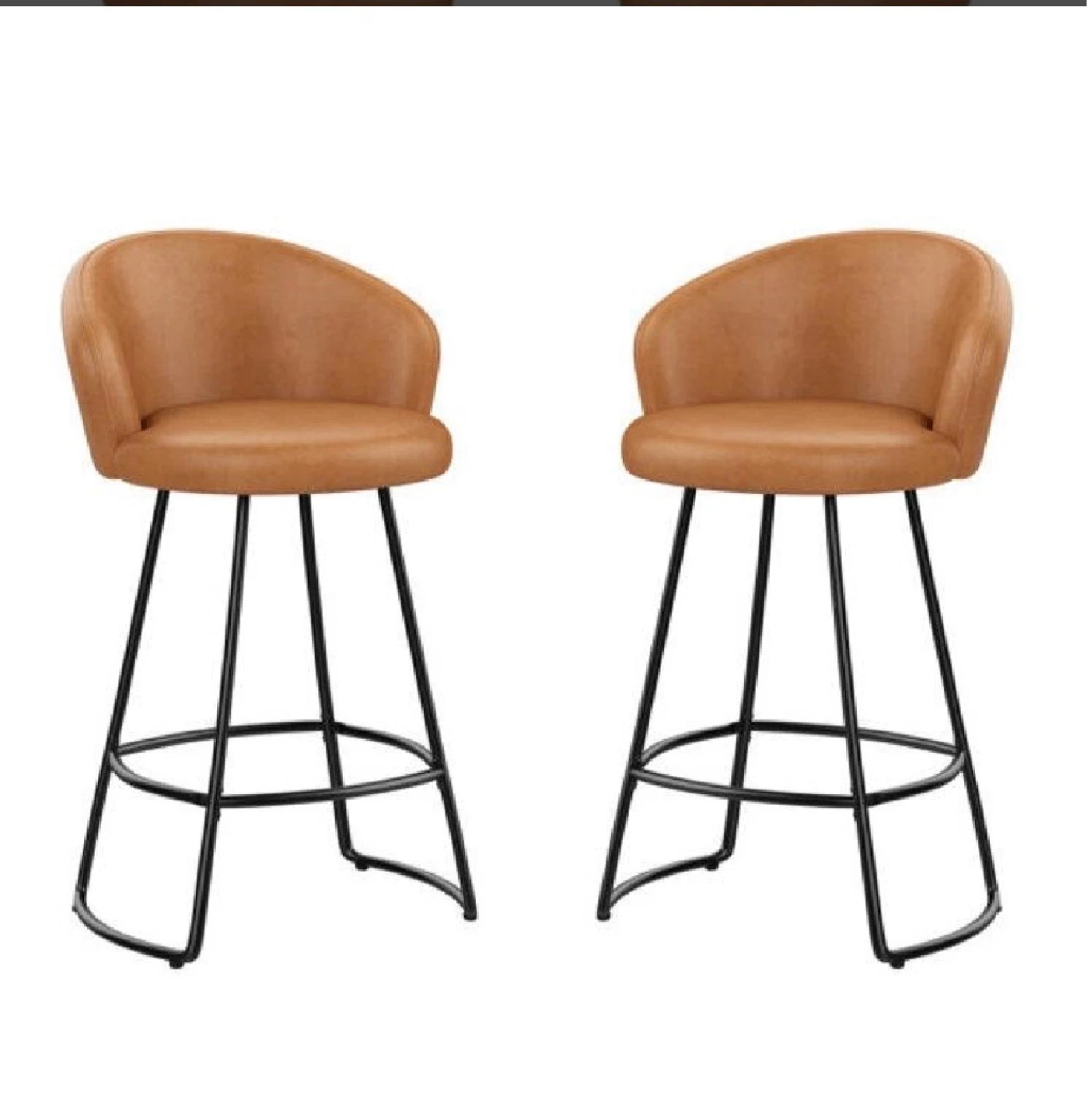 Set of 4 Tan Faux Leather Bar Stools - photo 3