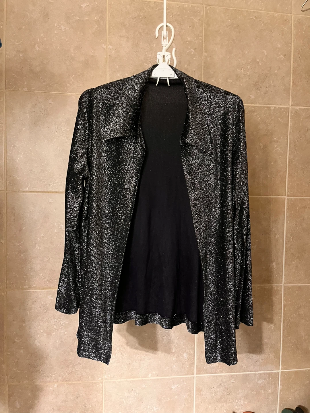 Sparkly Black Open Front Cardigan