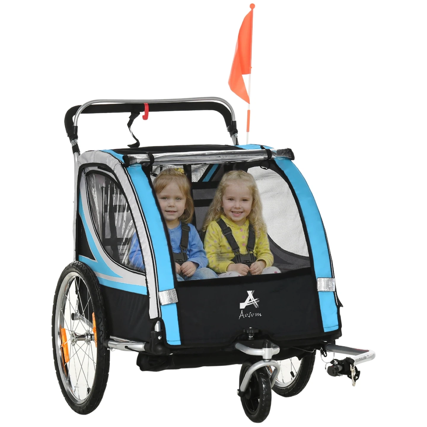 Outsunny 2-Seater Kids Bike Trailer Stroller