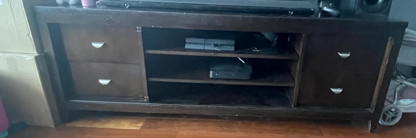 Dark Wood Media Console with Drawers and Shelves - photo 2