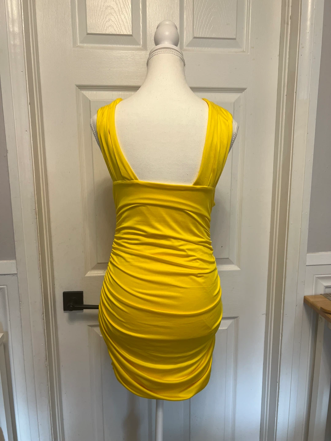 Yellow Ruched Bodycon Mini Dress - photo 2
