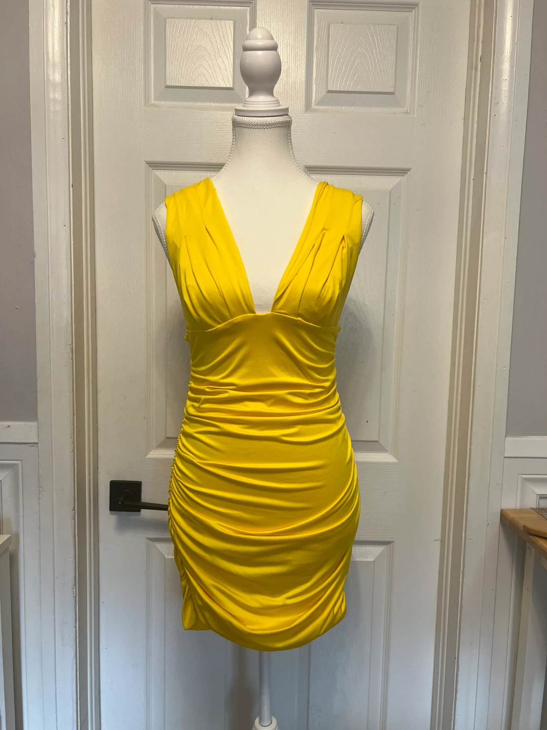 Yellow Ruched Bodycon Mini Dress