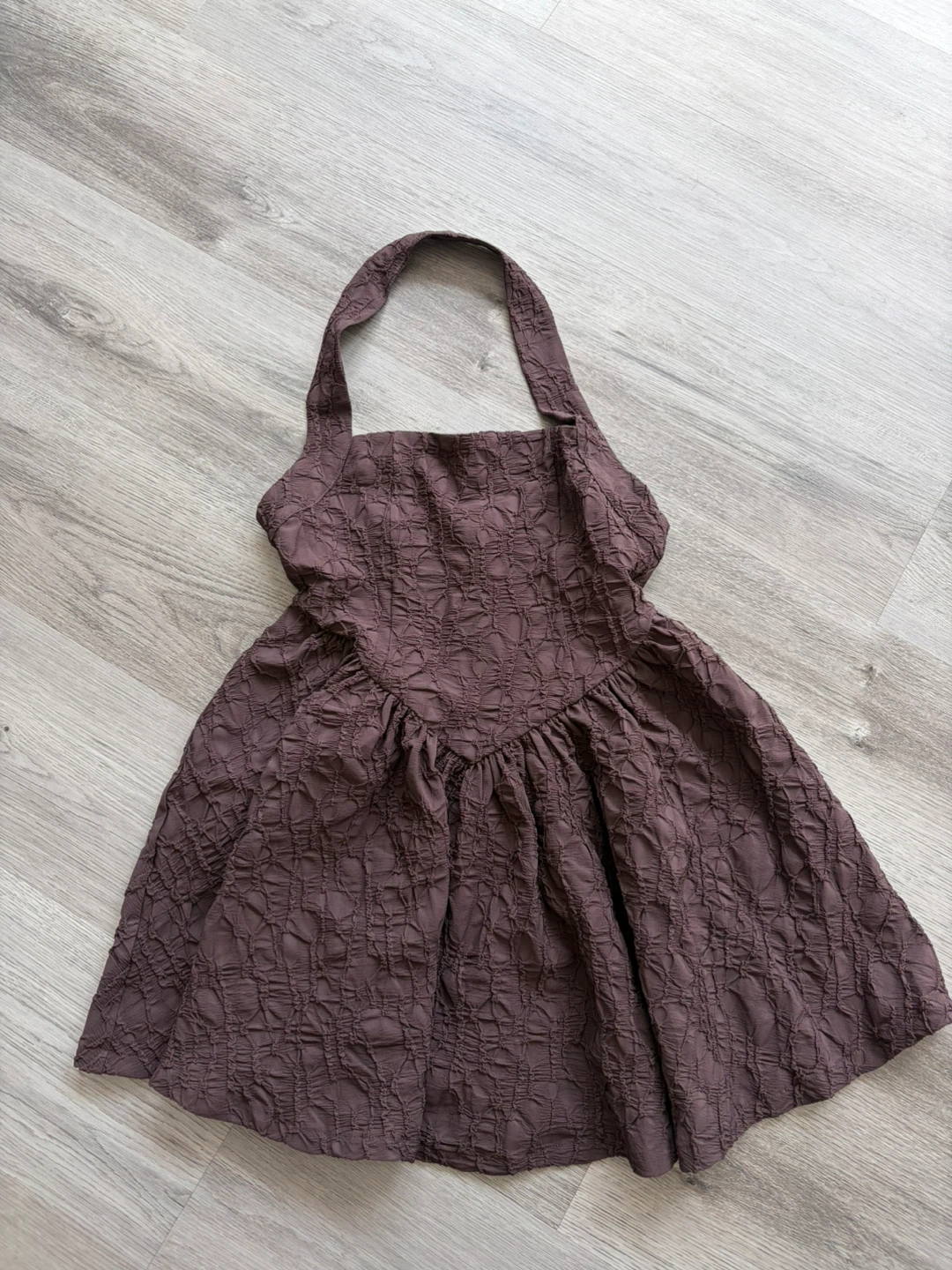 Brown Textured Halter Dress