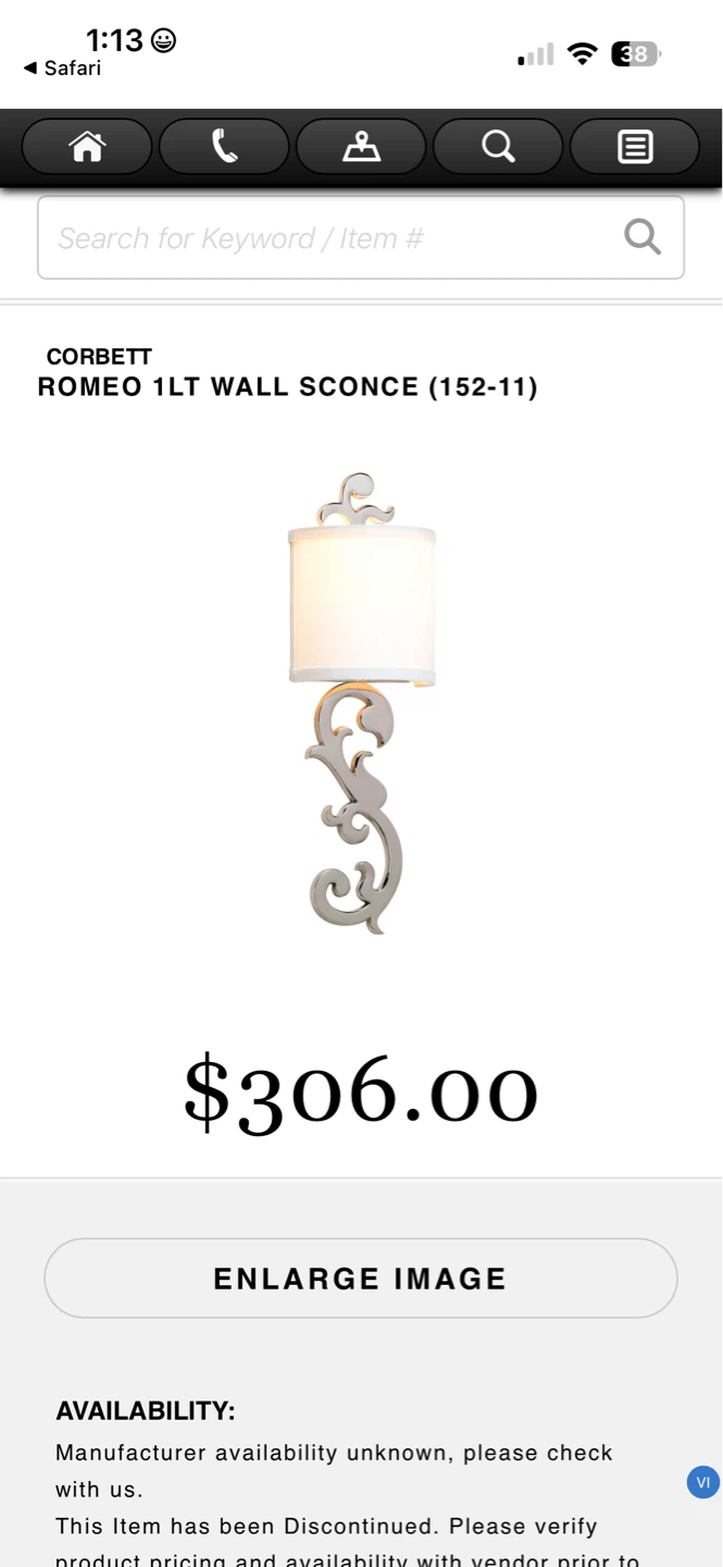 Corbett Romeo 1Lt Wall Sconce