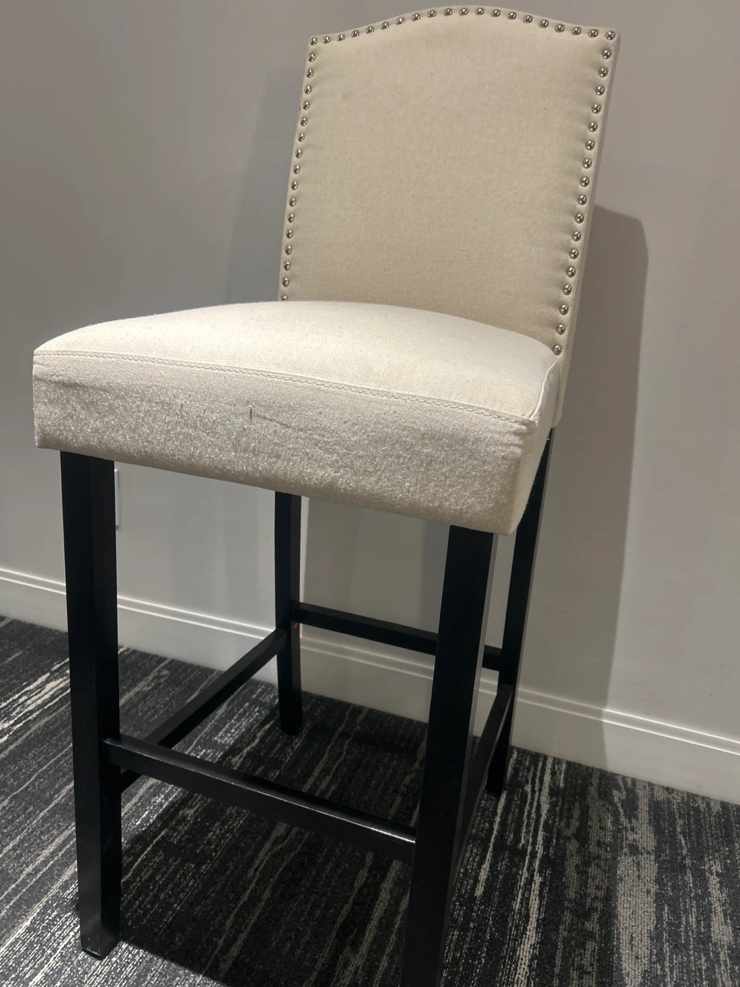 Retails $390 Cream Upholstered Bar Stool with Nailhead Trim - photo 3