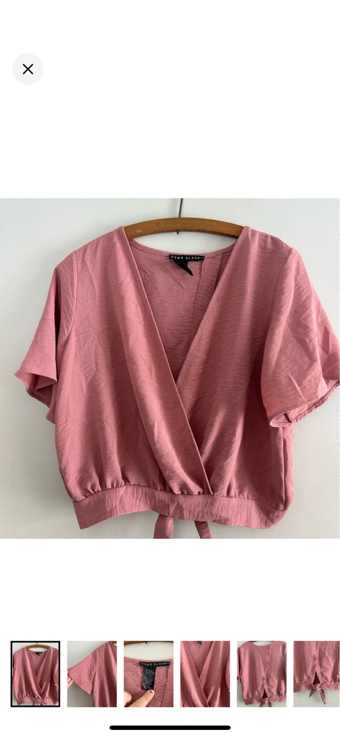 COMO BLACK Pink Textured Wrap Tie-Front Top XL