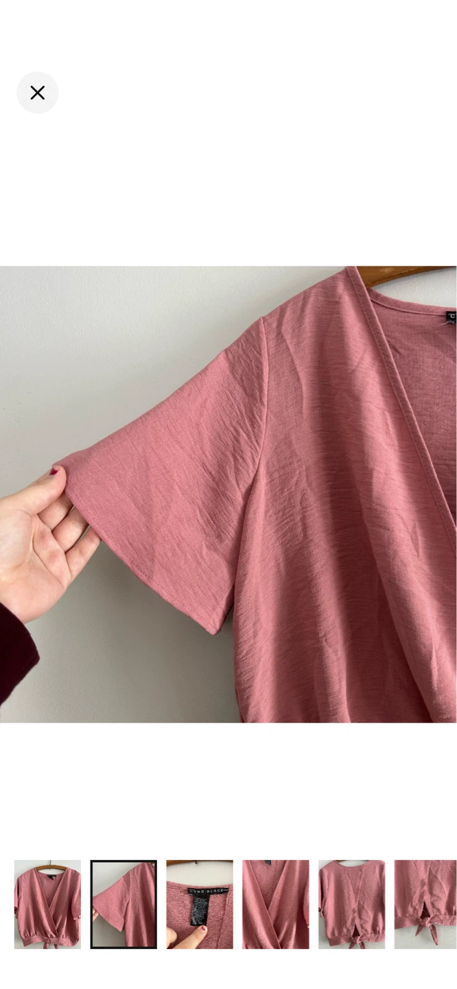 COMO BLACK Pink Textured Wrap Tie-Front Top XL - photo 2