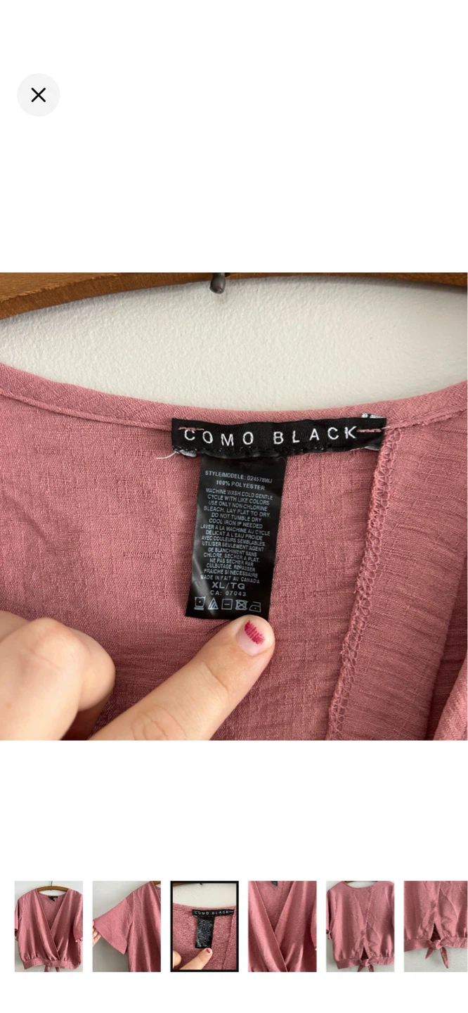 COMO BLACK Pink Textured Wrap Tie-Front Top XL - photo 3