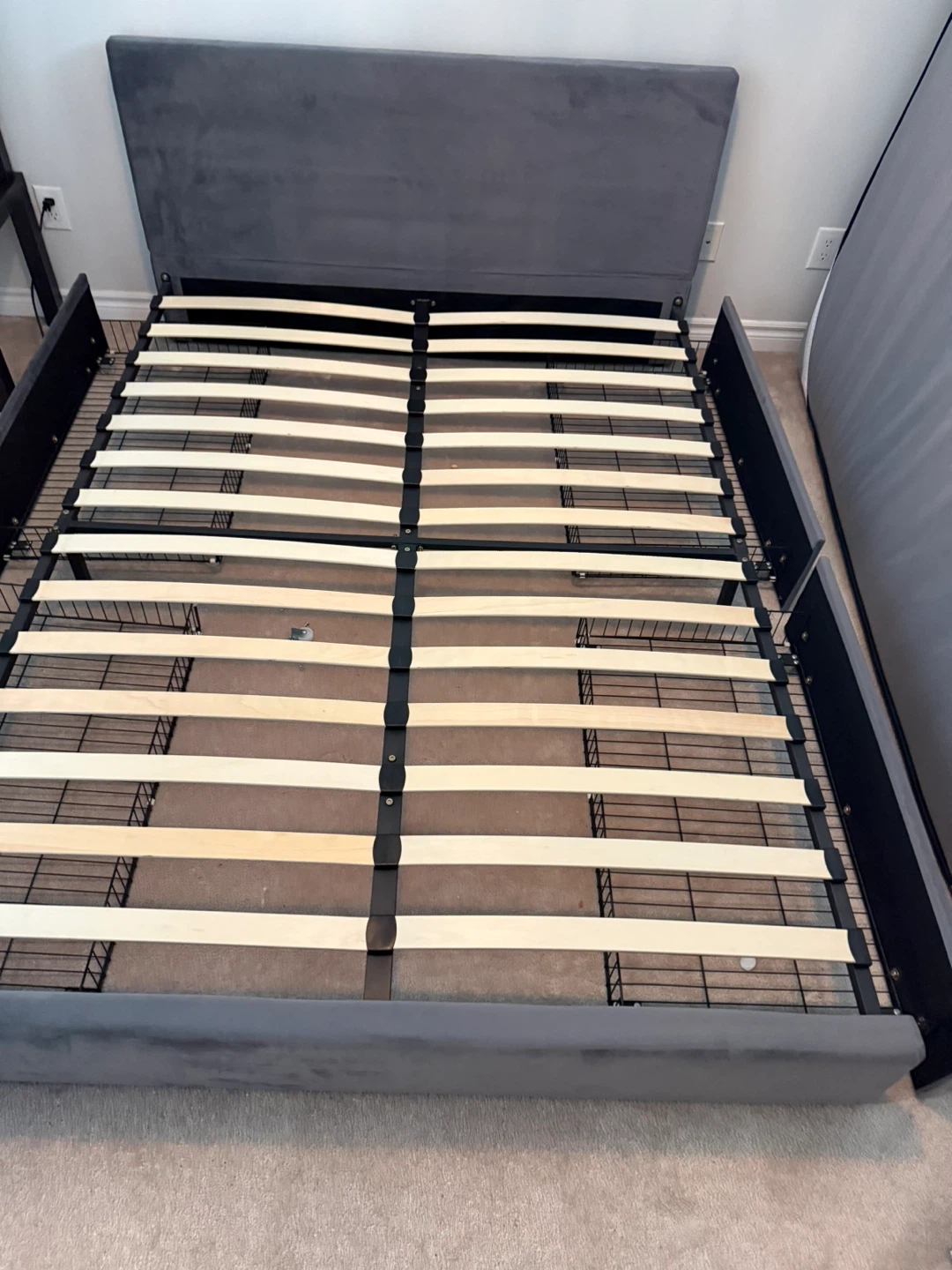Grey Velvet Queen Bed Frame with Slats