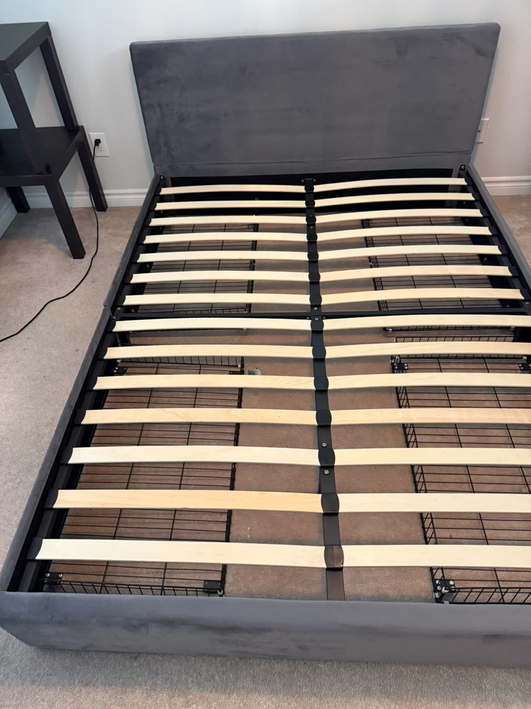 Grey Velvet Queen Bed Frame with Slats - photo 3