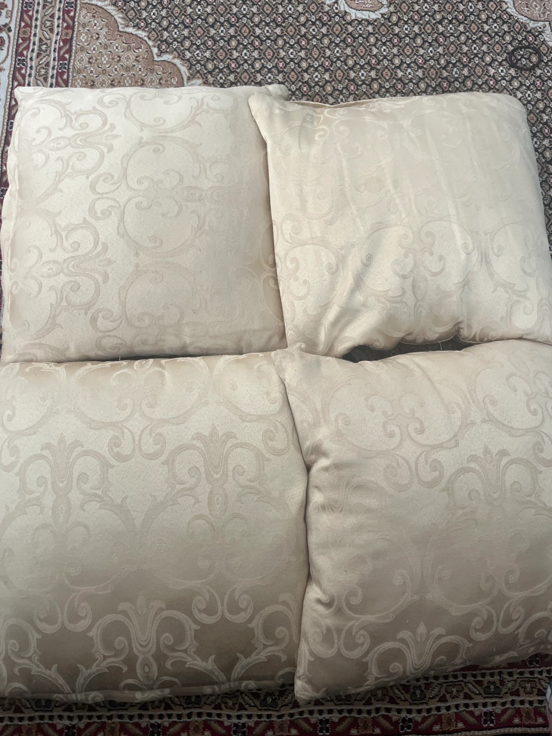 Set of 4 Cream Damask Throw Pillows