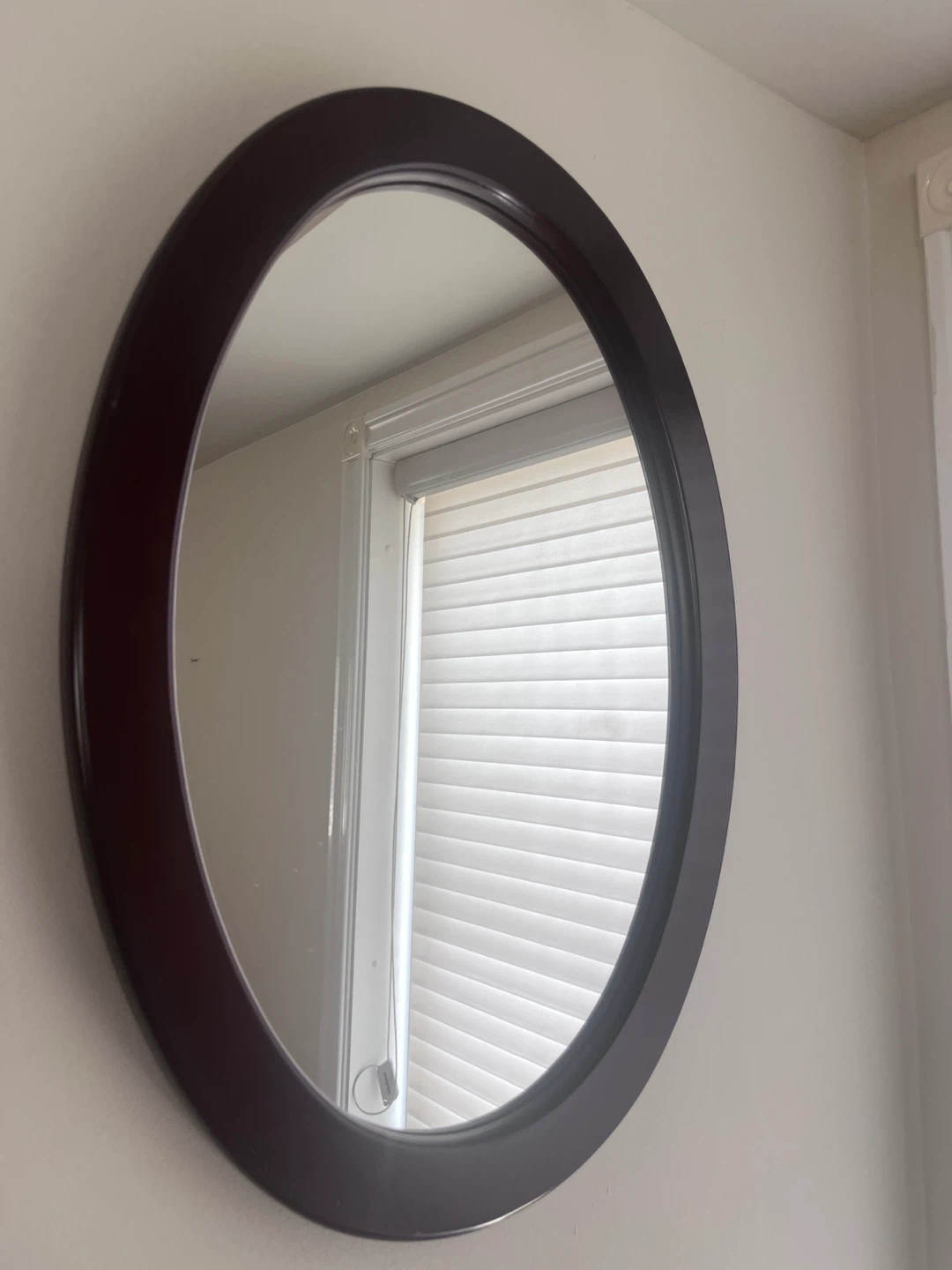 Oval Wall Mirror with Dark Wood Frame