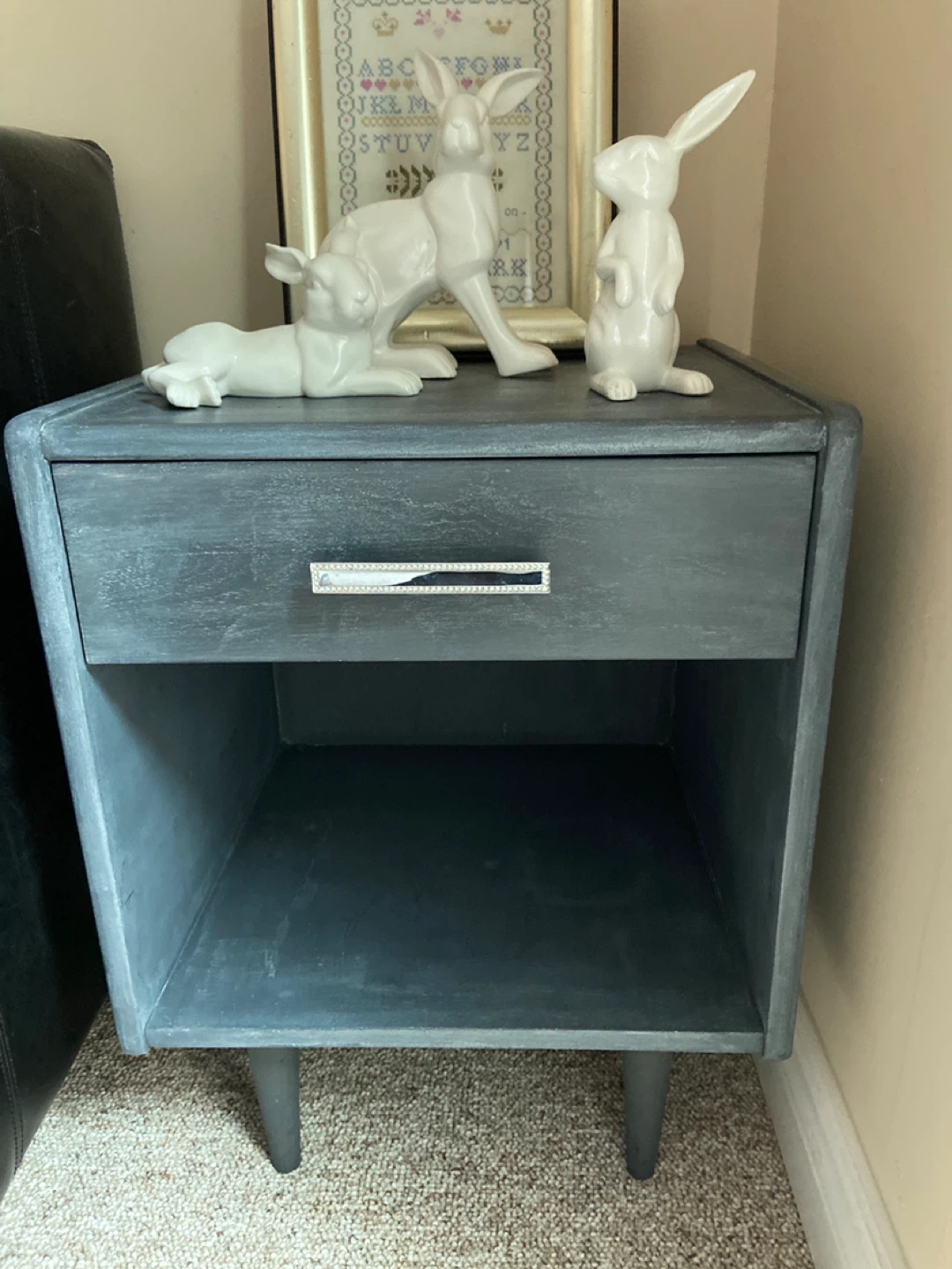 Grey Nightstand with Drawer and Open Shelf