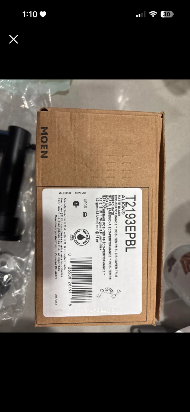 Moen Matte Black Shower Trim Kit - photo 2